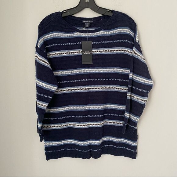 American Living Women’s Long Dolman Sleeve Round Neck Striped Sweater size M - Picture 1 of 4